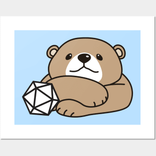 Cute Bear with Polyhedral D20 Dice Posters and Art